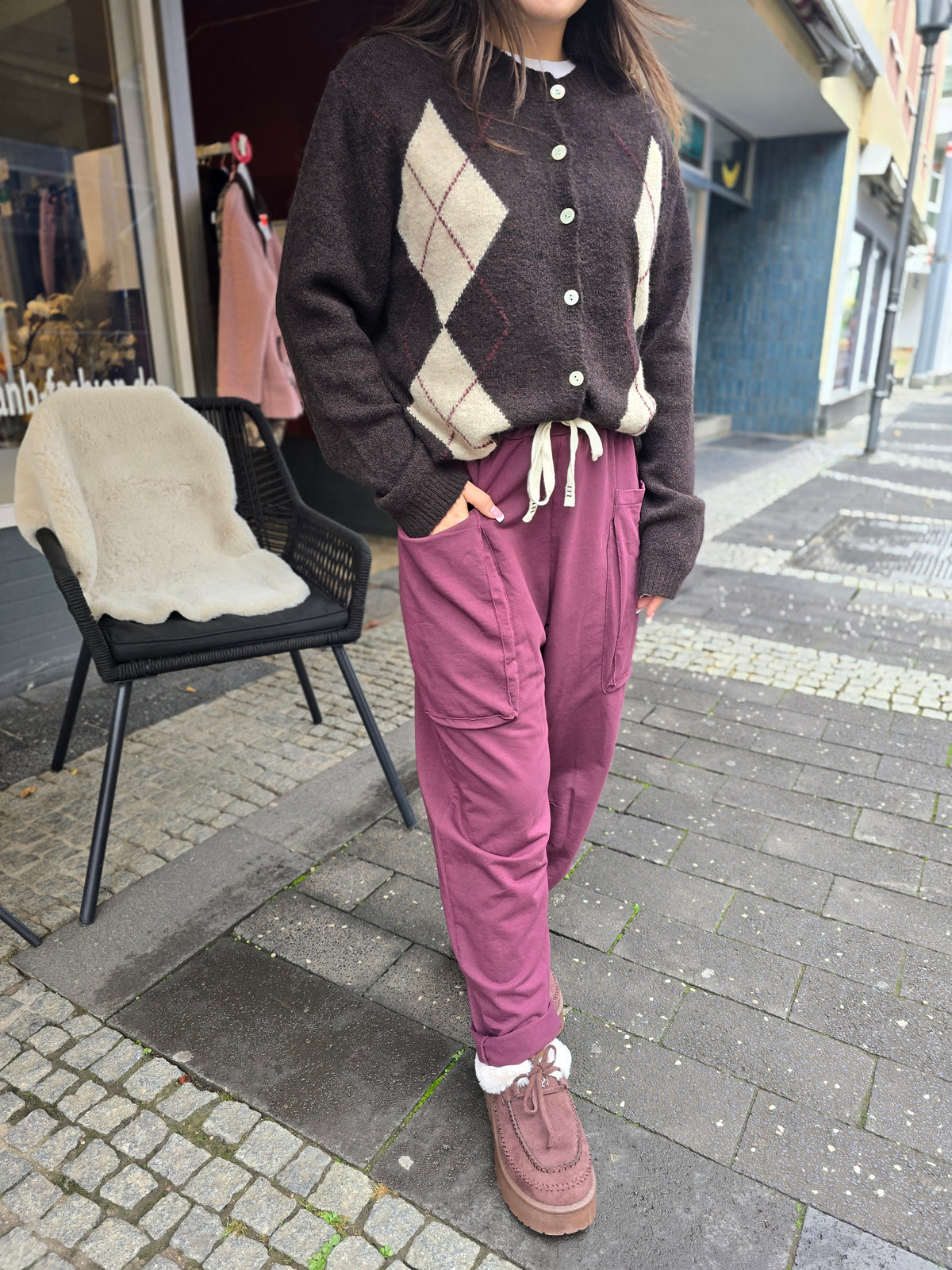 Strickjacke Rhomboid Schoko