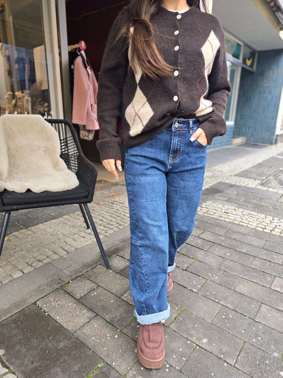 Strickjacke Rhomboid Schoko
